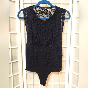 Lulus Sleeveless Black Lace Bodysuit Medium